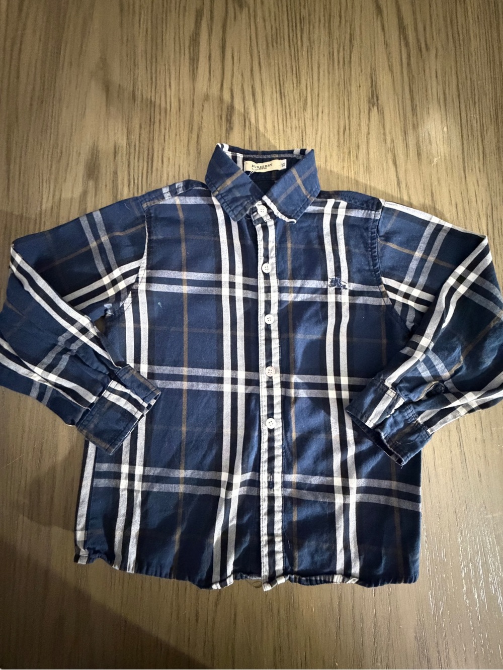 Burberry Navy and White Plaid Button-Down Shirt